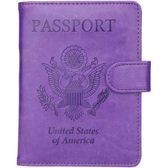 Purple Magnetic Leather Passport Holder - Picture 1 of 8